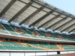 静岡スタジアムエコパバックスタンドを見上げる